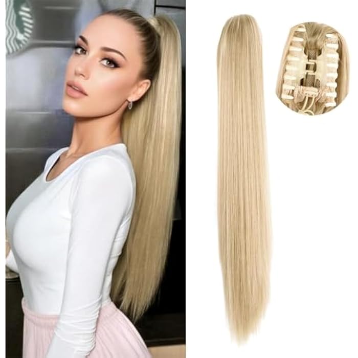 Ponytail Extension Claw 55 TO 60 CM Long Straight Clip in-21INCH - Natural Looking Synthetic Hair Extension Ponytail Hairpiece for Women-150 GM -JW-251- NO 15A- BLOND - Image 1